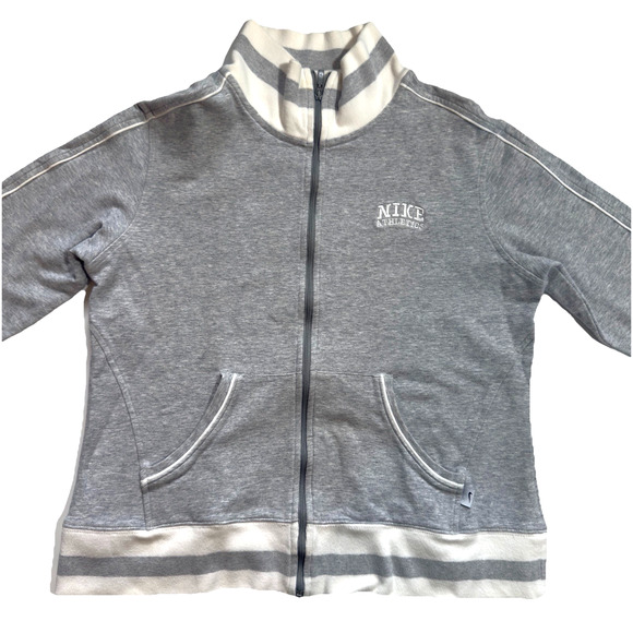 Vtg Y2K Nike Athletics Full Zip Sweatshirt Womens Medium Ribbed Collar Stripe - Picture 2 of 6
